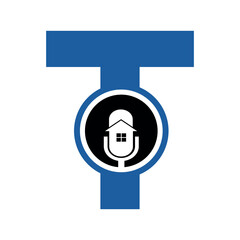 Podcast Home Logo combine with letter T vector template