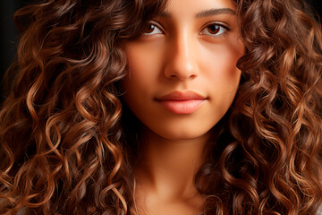 A young woman with beautiful long curly brown hair