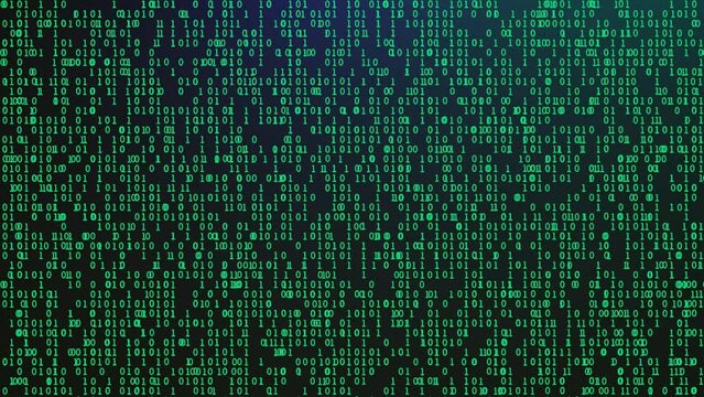 Binary background. Numbers zero and one displayed on monitor screen. Digital technology, big data and cyber reality concept. 4K video animation 3d rendering.