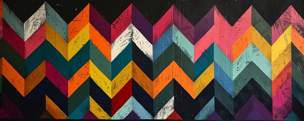 Abstract colorful chevron pattern on wooden planks, geometric design. Modern art and interior decor concept