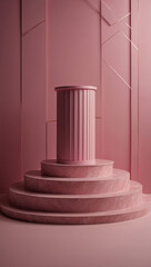 product round podium with pink background, View from front isometric