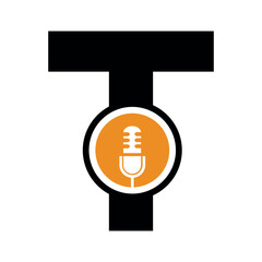 Podcast Logo combine with letter T vector template