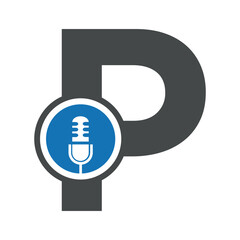 Podcast Logo combine with letter P vector template