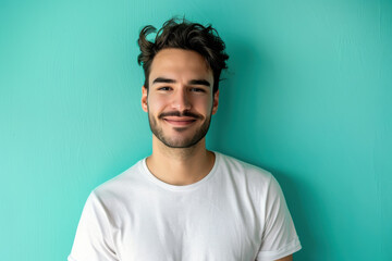 Obraz premium A close up portrait of a young man with a subtle smile