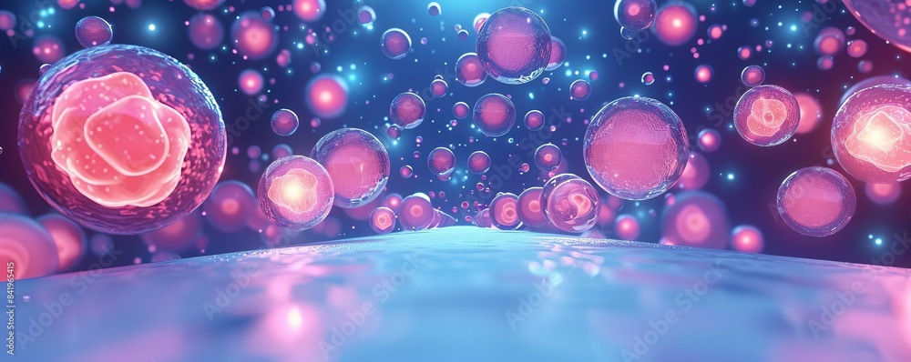 Poster hologram cells virtual flat design front view modern theme cartoon drawing splitcomplementary color 