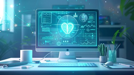 Medical device hologram innovation flat design front view tech theme animation vivid