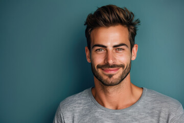 Fototapeta premium A close up portrait of a young man with a subtle smile