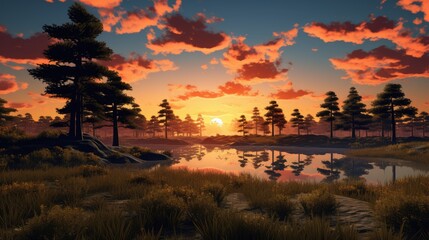 sunset over lake