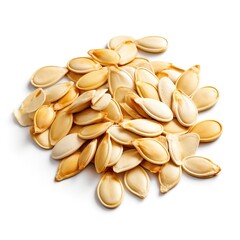 Set of single salted pumpkin seeds on white with clipping path 