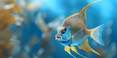 An angelfish displaying its sharp teeth with an open mouth. Concept Wildlife Photography, Underwater Creatures, Marine Animals, Angelfish Behavior, Predator Prey Interaction