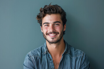 Fototapeta premium A close up portrait of a young man with a subtle smile