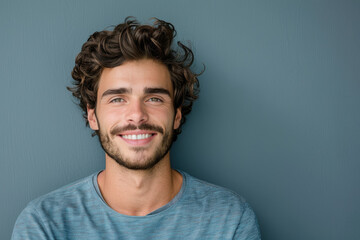 Obraz premium A close up portrait of a young man with a subtle smile