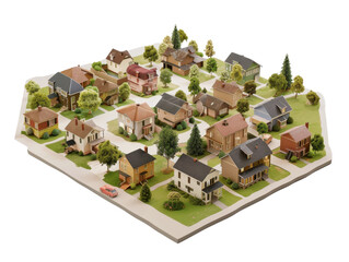3D render of village isolated on transparent background, cut out, png