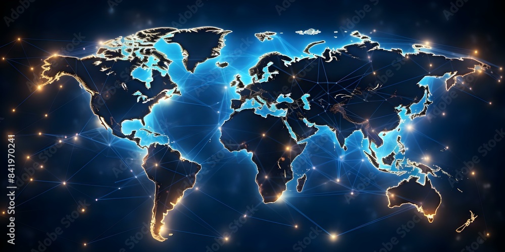 Poster world map with interconnected points and lines representing global business connections. concept glo