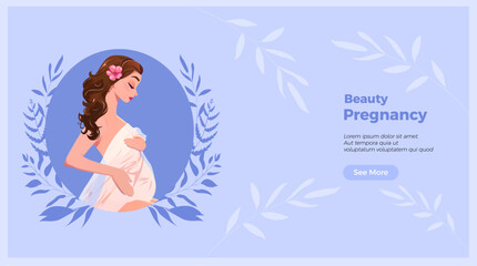 Pregnancy landing page concept minimalism design for information. Woman silhouette line style. Health management, assisted reproductive technology. Concept for medical clinic, hero image, banner, web