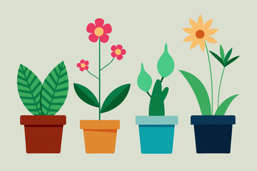 set of indoor plants from six different vector illustration