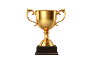 Winner golden trophy cup on transparent background. Triumph champions, celebration sports winner awards. Perfect for recognizing achievements, won or celebrating success.