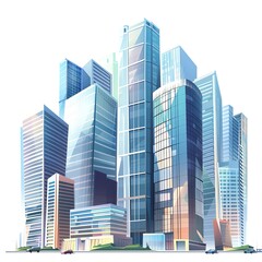 Fototapeta premium Modern skyscrapers with glass facades in a vibrant cityscape, showcasing urban architecture and innovative design.