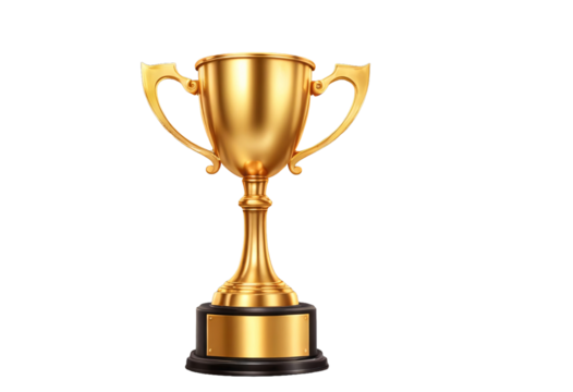 Winner golden trophy cup on transparent background. Triumph champions, celebration sports winner awards. Perfect for recognizing achievements, won or celebrating success.