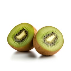 Two halves of ripe kiwi fruit isolated on white background