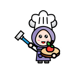 illustration of a female chef serving cake