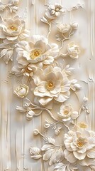 Beautiful flower 3d relief wallpaper. Mural wallpaper. Wall art. AI generated illustration.