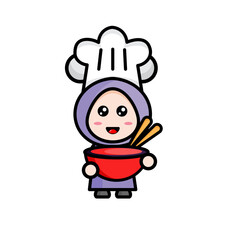 illustration of a female chef with a bowl of soup