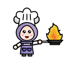 illustration of female chef with fire pot