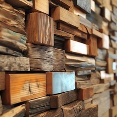 An abstract wall art made from reclaimed wood pieces, with each plank's distinct texture and color contributing to a larger, cohesive mosaic of natural beauty.