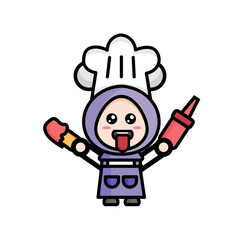 Fototapeta premium illustration of chef with sauce and fritters