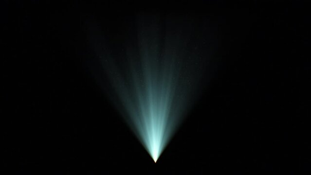 Volume Light in the Dark Seamless. Blue Rays Hologram Lamp Shining on Black Background with Flying Dust Particles Looped 3d Animation 4k