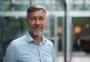 Fototapeta premium A portrait of a middle-aged man in an office 