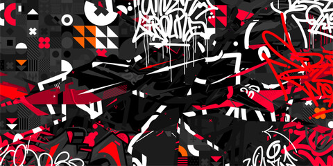 Cool Trendy Abstract Urban Street Art Graffiti Style Vector Collage Illustration Background Template