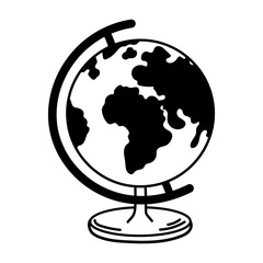 Earth Globe icon in black linear style. Vector outline school element geography