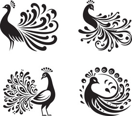 peacock style rangoli design vector silhouette