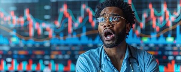 Doctor with stethoscope over stock market background