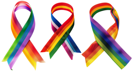 Set of Colorful ribbon symbolizing LGBTQ+ pride and support. Ideal for awareness campaigns, social events, inclusivity promotion. perfect for diverse representation isolated on transparent background.