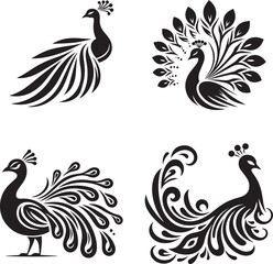 peacock style rangoli design vector silhouette