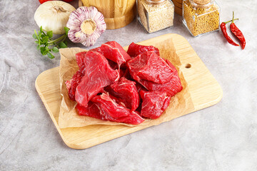 Sliced raw beef meat for cooking