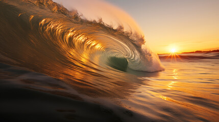 generated illustration of a surfer's silhouette against a vibrant sunset, highlighting the sport on International Surfing Day.
