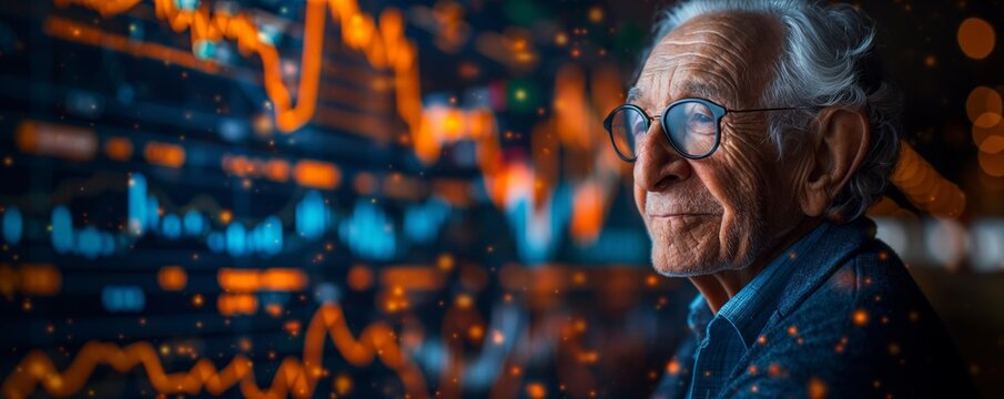 Blurred face person by colorful stock chart