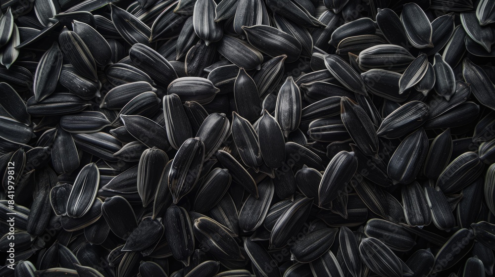 Poster sunflower seeds arranged on the surface to create a textured background
