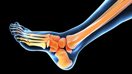 Woman holding her foot with visible bones, pain concept.