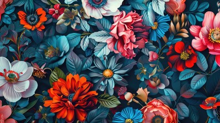 Multicoloured Floral Pattern in Textile Design