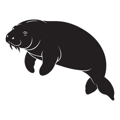 Fototapeta premium Manatee silhouettes and icons. black flat color simple elegant white background Manatee animal vector and illustration.