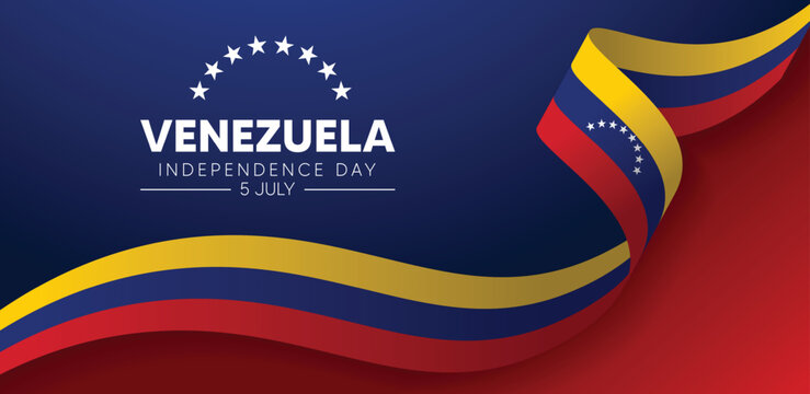 Venezuela Independence Day 5 July flag ribbon vector poster - Powered by Adobe