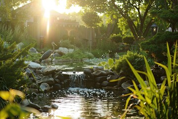 Naklejka premium a pond and waterfall at the garden at the westin, the westin, the westin, the westin, the westin, the westin, the westin, the westin,