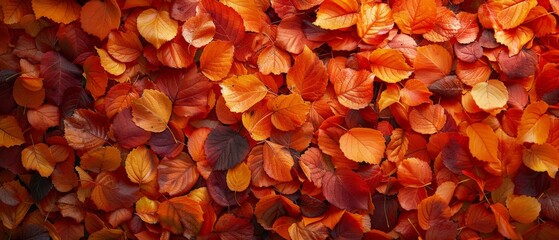 A group of orange leaves on an autumn background: a warm and bright autumn decor.