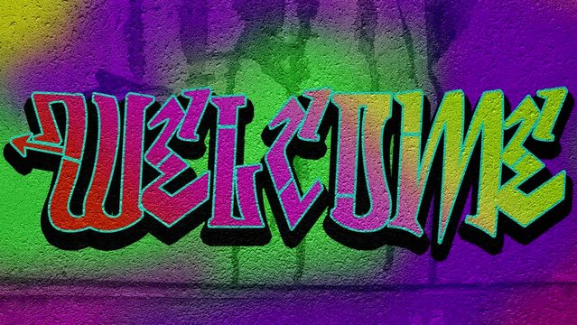Graphic text intro motion animation 4k. Graffiti art animation with welcome text.