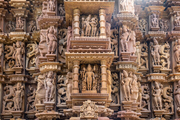 Khajuraho Temples known for erotic stone sculptures with intricate craftsmanship and fine details